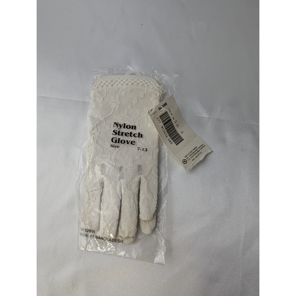 White Lace Gloves Floral Sheer Stretch Dress Up Party Costume Wedding New 7 1/2